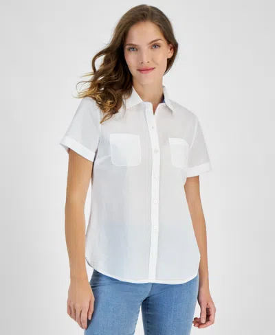 Nautica Jeans Women's Short-sleeve Button-front Shirt In Brt White