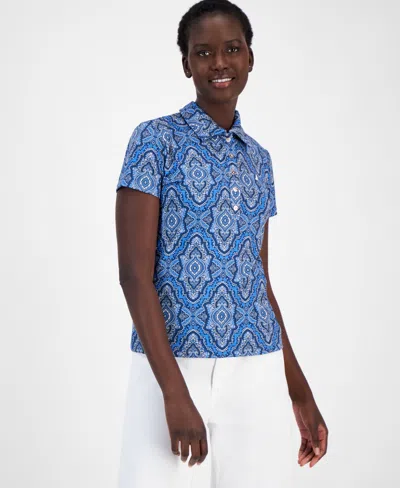 Nautica Jeans Women's Short-sleeve Paisley Polo Shirt In Frc Blu Mu