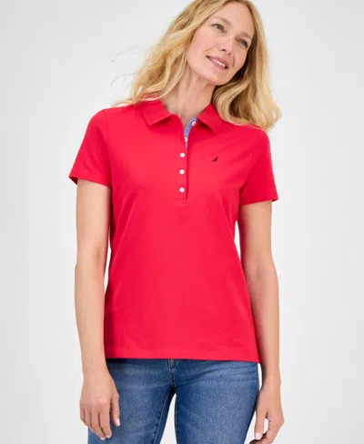 Nautica Jeans Women's Short-sleeve Polo-collar Shirt In Red