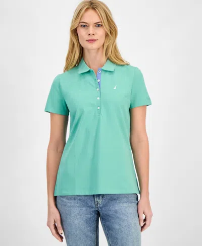 Nautica Jeans Women's Short-sleeve Polo-collar Shirt In Neutral