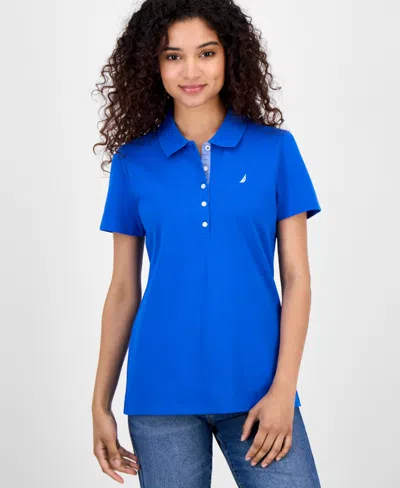 Nautica Jeans Women's Short-sleeve Polo-collar Shirt In Blue