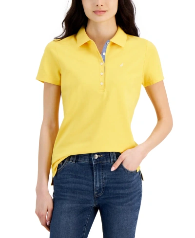 Nautica Jeans Women's Short-sleeve Polo-collar Shirt In Daffodil