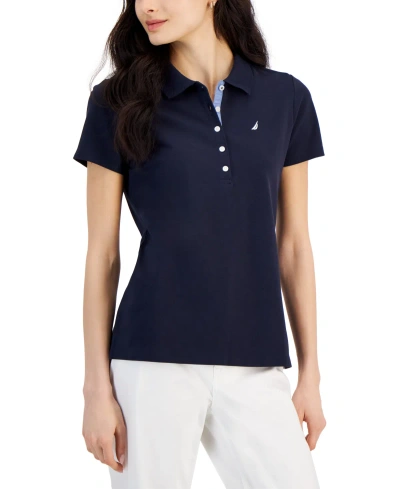 Nautica Jeans Women's Short-sleeve Polo-collar Shirt In Night Sky