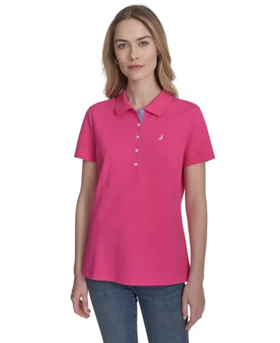Nautica Jeans Women's Short-sleeve Polo-collar Shirt In Pink
