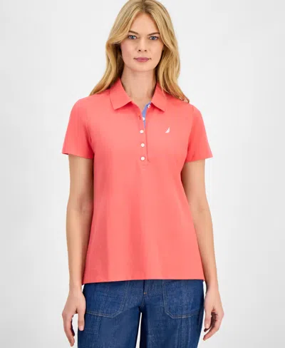 Nautica Jeans Women's Short-sleeve Polo-collar Shirt In Pink