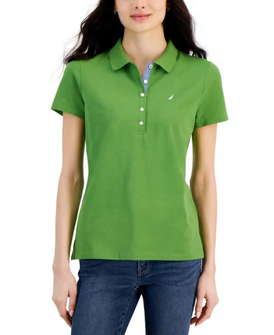 Nautica Jeans Women's Short-sleeve Polo-collar Shirt In Salted Lime