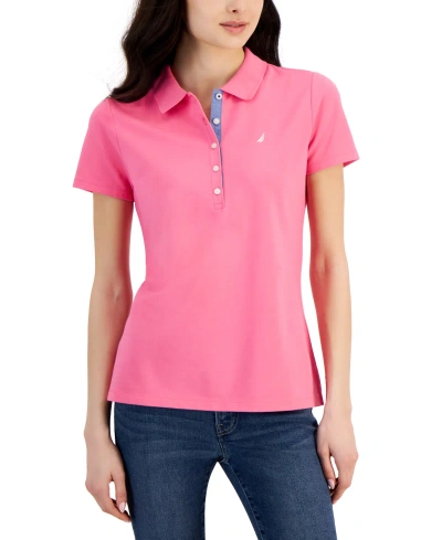 Nautica Jeans Women's Short-sleeve Polo-collar Shirt In Sangria Sunset