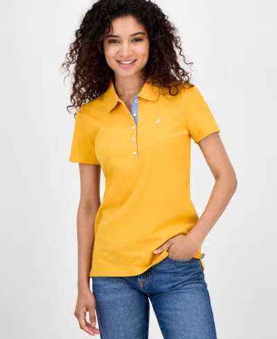 Nautica Jeans Women's Short-sleeve Polo-collar Shirt In Yellow