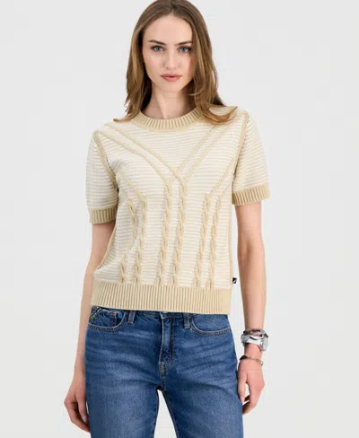 Nautica Jeans Women's Short-sleeve Traveling Cable-knit Sweater