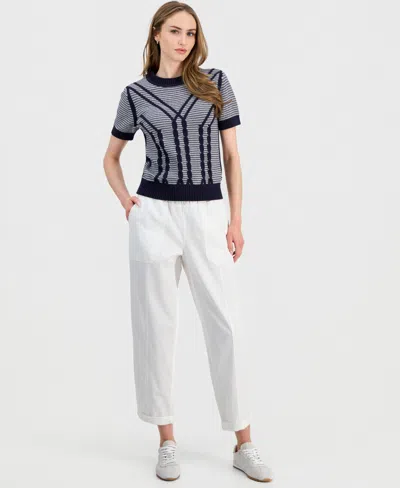 Nautica Jeans Women's Short-sleeve Traveling Cable-knit Sweater