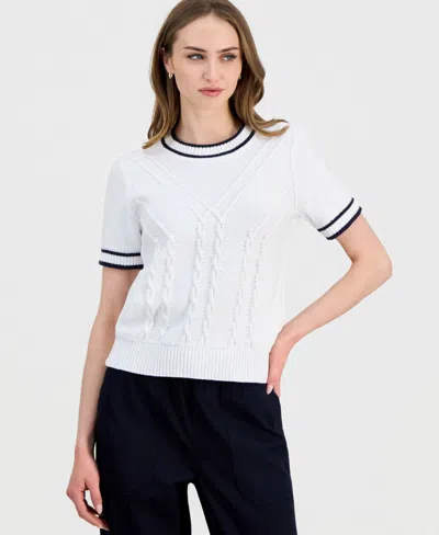 Nautica Jeans Women's Short-sleeve Traveling Cable-knit Sweater In Multi