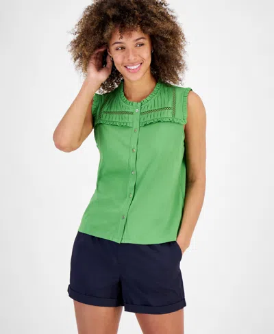Nautica Jeans Women's Sleeveless Pintuck-yoke Top In Salted Lime