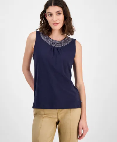 Nautica Jeans Women's Smocked-neck Tank Top In Black