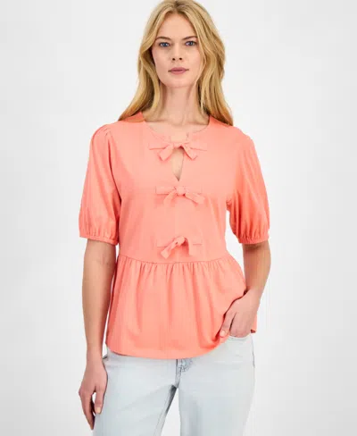 Nautica Jeans Women's Solid Bow Peplum Top In Pink