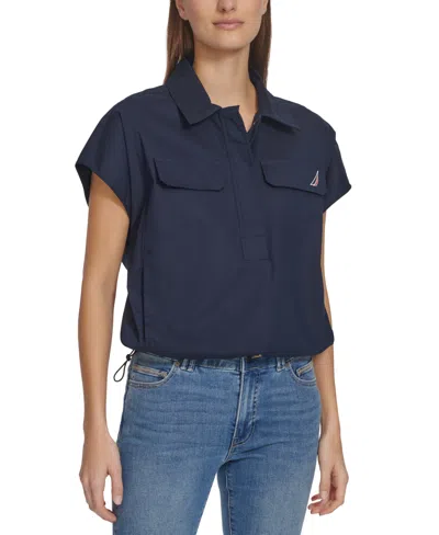 Nautica Jeans Women's Solid-color Snap Popover Top In Night Sky