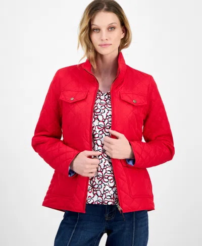 Nautica Jeans Women's Solid Quilted Jacket In Red