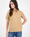 Nautica Jeans Women's Solid Short-sleeve Camp Shirt In Brown
