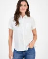 Nautica Jeans Women's Solid Short-sleeve Camp Shirt In White