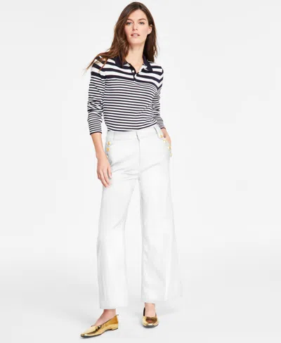Nautica Jeans Women's Solid Wide-leg Sailor Pants In Bright White