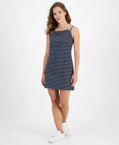 Nautica Jeans Women's Stripe-print Sleeveless Mini Dress In Nigh Sky,b