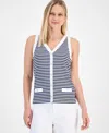 Nautica Jeans Women's Striped Button Sleeveless Sweater