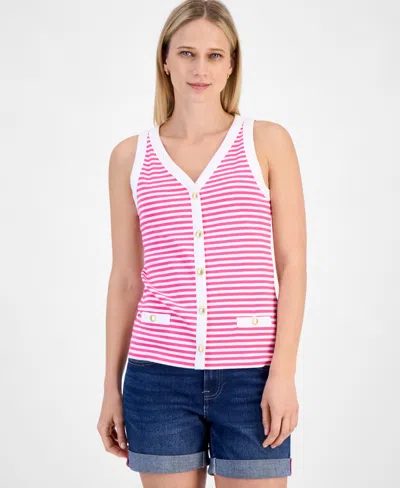 Nautica Jeans Women's Striped Button Sleeveless Sweater