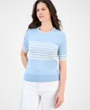 Nautica Jeans Women's Striped Button-trim Short-sleeve Sweater
