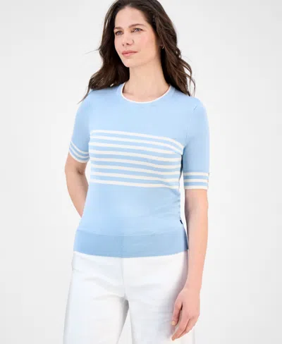 Nautica Jeans Women's Striped Button-trim Short-sleeve Sweater