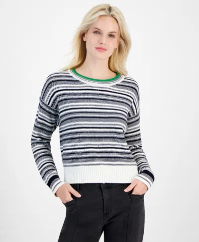 Nautica Jeans Women's Striped Dropped-shoulder Sweater In Ivory,night Sky