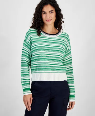 Nautica Jeans Women's Striped Dropped-shoulder Sweater In Ivy,green