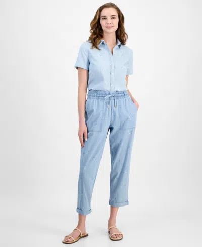 Nautica Jeans Women's Striped Floral Jogger Pants In Lt Azure