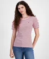 Nautica Jeans Women's Striped Lace-up Short-sleeve T-shirt In Taffy Pink