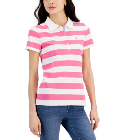 Nautica Jeans Women's Striped Polo Top In Sangria Sunset,bright White