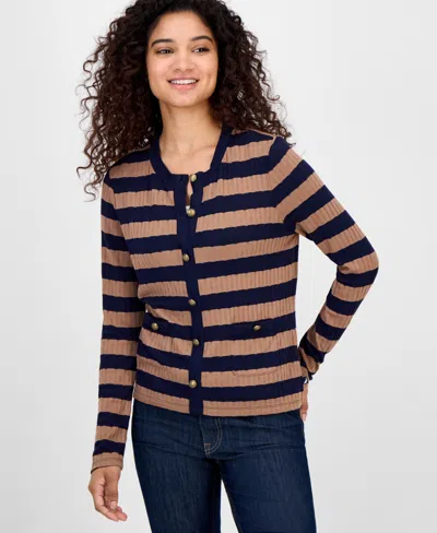 Nautica Jeans Women's Striped Ribbed Cardigan In Multi