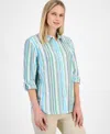 Nautica Jeans Women's Striped Roll-tab Button Shirt