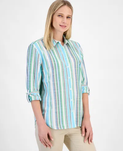Nautica Jeans Women's Striped Roll-tab Button Shirt In Multi
