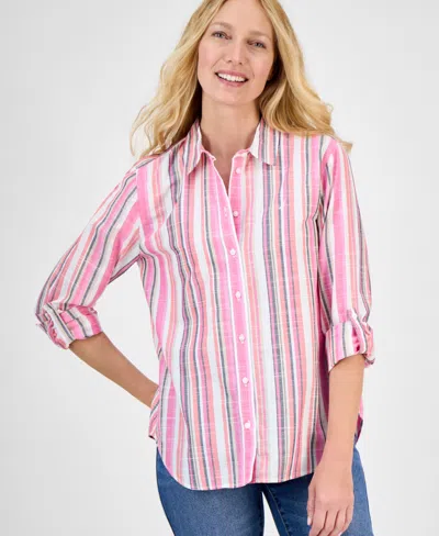 Nautica Jeans Women's Striped Roll-tab Button Shirt