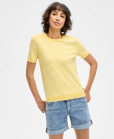 Nautica Jeans Women's Striped Short-sleeve Sweater In Snapdragon Combo