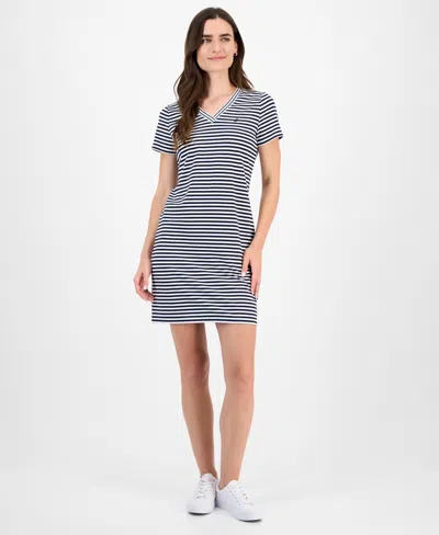 Nautica Jeans Women's Striped V-neck T-shirt Dress