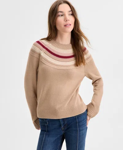 Nautica Jeans Women's Striped Yoke Crewneck Sweater In Multi