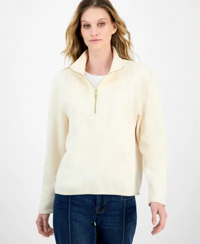 Nautica Jeans Women's Sweater Fleece Quarter-zip Jacket In White