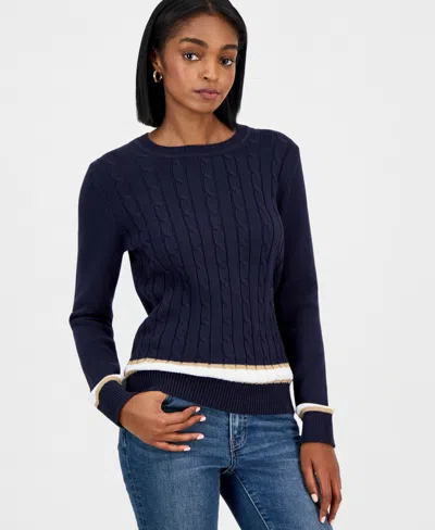 Nautica Jeans Women's Thick-tipped Cable-knit Crewneck Sweater In Blue