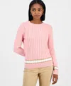 Nautica Jeans Women's Thick-tipped Cable-knit Crewneck Sweater In Pink