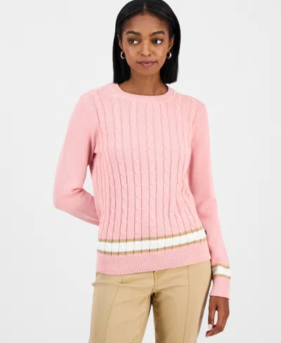 Nautica Jeans Women's Thick-tipped Cable-knit Crewneck Sweater In Pink