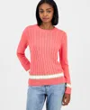 Nautica Jeans Women's Thick-tipped Cable-knit Crewneck Sweater In Pink