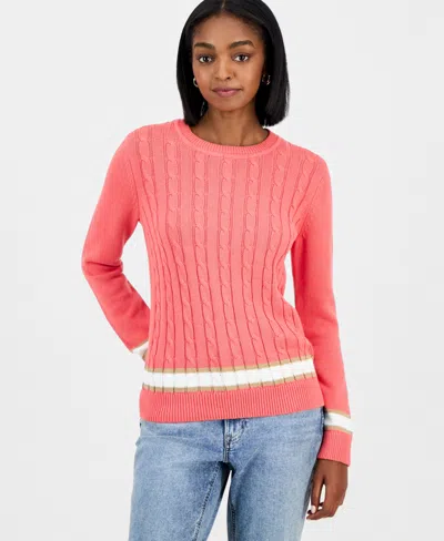 Nautica Jeans Women's Thick-tipped Cable-knit Crewneck Sweater In Pink