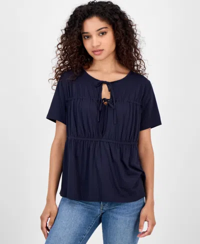 Nautica Jeans Women's Tie-front Short-sleeve Top In Black