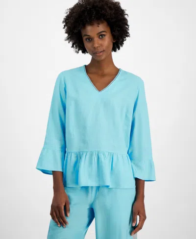 Nautica Jeans Women's V-neck 3/4-sleeve Peplum Top In Blue Topaz