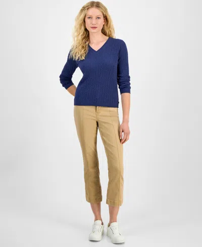 Nautica Jeans Women's V-neck Cable Knit Sweater, Online Only In Blue