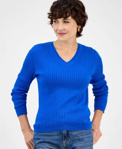 Nautica Jeans Women's V-neck Cable Knit Sweater, Online Only In Blue